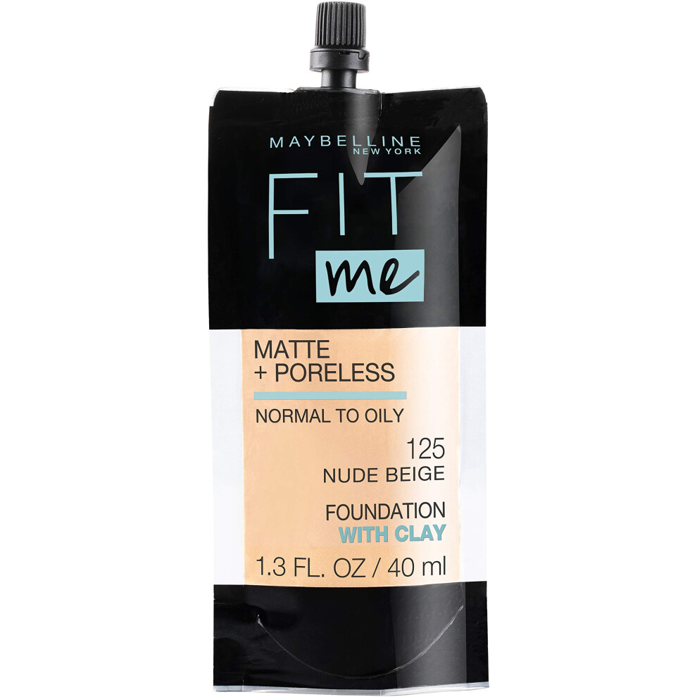 Maybelline New York Fit Me Matte + Poreless Liquid Foundation  Pouch Format  125 Nude Beige  1.3 Ounce