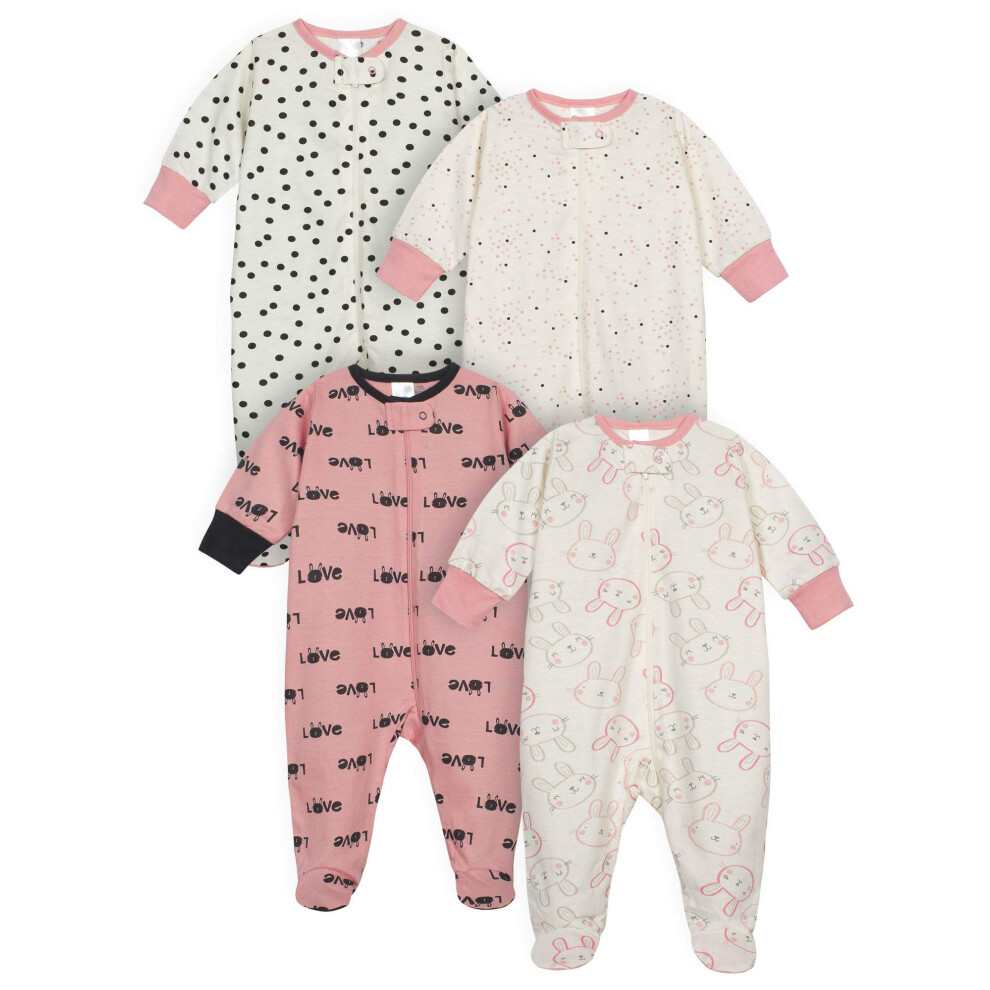 Onesies Brand Baby Girls' 4-Pack Sleep 'N Play Footies Multi Pack Bun