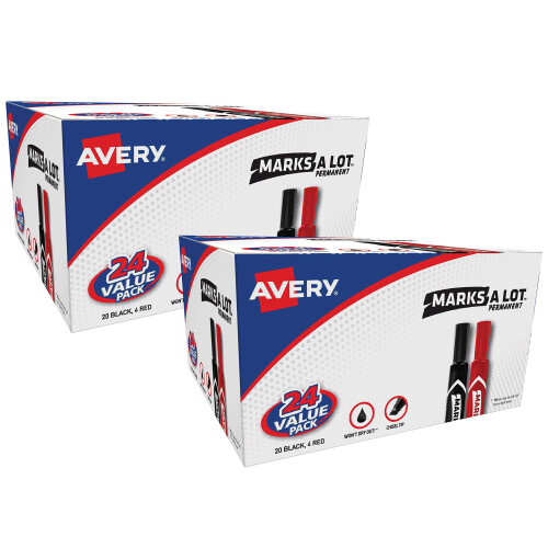 Avery Marks A Lot Permanent Markers  Assorted Colors  2 Boxes  48 Chis