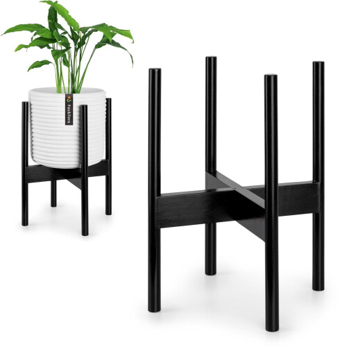 Fox & Fern Mid Century Modern Plant Stand - Raised Bamboo Planter Stand