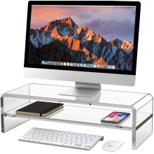 Egchi Acryl Monitor Stand 2 Tiers Computer Monitor Riser (20x8x5,5 tommer) Monitor Riser/Computer Stand for Home Office Business PC Desk Stand ti