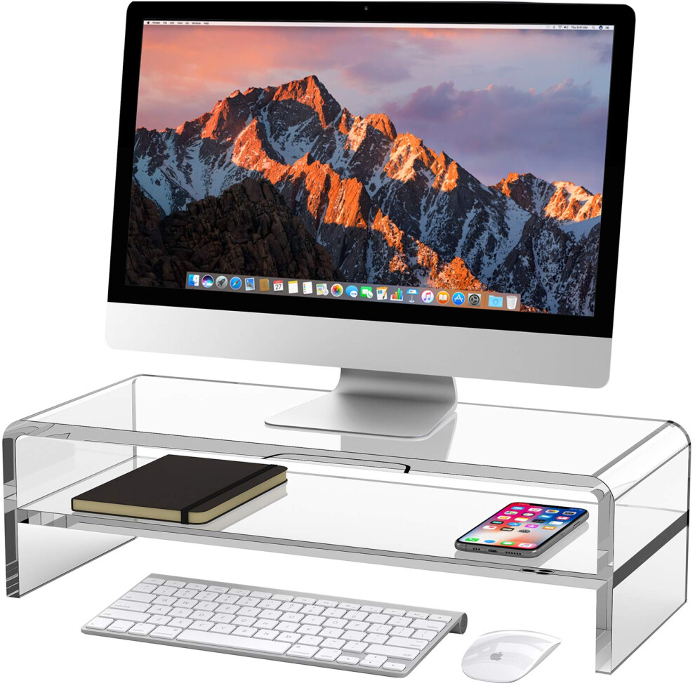 Egchi Acrylic Monitor Stand 2 Tiers Computer Monitor Riser(20X8x5.5 Inch) Monitor Riser/Computer Stand For Home Office Business Pc Desk St 761062392563