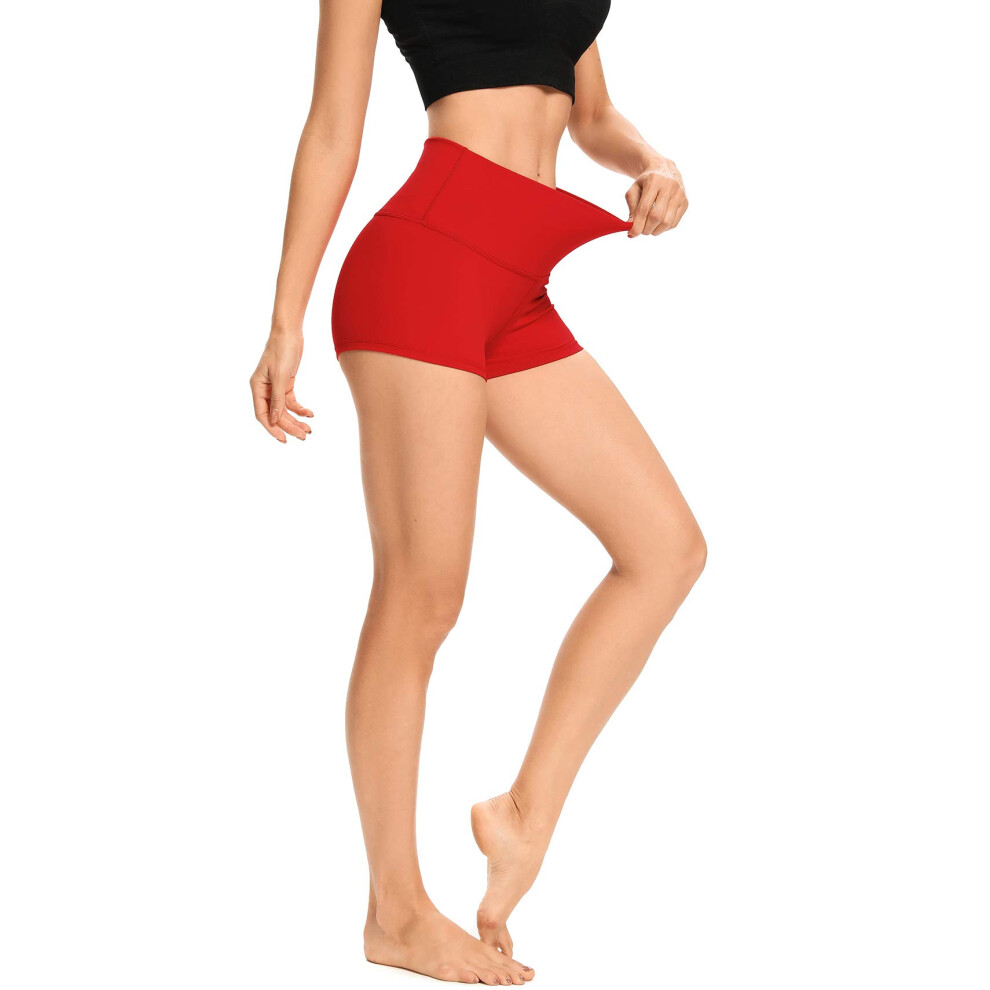 LXNMgO Femmes 2 Taille Haute Yoga Shorts Contr   le Du Ventre Biker Course Entra   nement Compression Shorts pour Femmes Rouge XS
