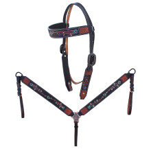 CHALLENGER Horse Western Floral Tooled Browband Set Uzdecka & Prsn lmec 78HR25B