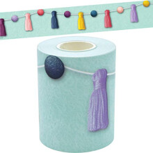 Risorse create dagli insegnanti Oh Happy Day Pompon e nappe Bordo dritto arrotolato - 50 piedi - Decora bacheche Pareti Scrivanie Porte finestre