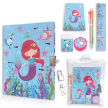 Girls Diary with Lock, Kids Journal Stationary Set for Pre School Teen Learning Writing Drawing Age 6,8,10,12 Years Mermaid Gift with Notebook Memo N