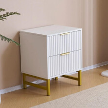 Modern White Bedside Table with 2 Drawers and Gold Metal Legs