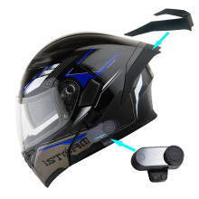 1Storm Modul rna celotv rov motocyklov prilba s dvojit m priezorom + spojler s motocyklovou Bluetooth headsetom Freedconn: HB89 Storm Blue