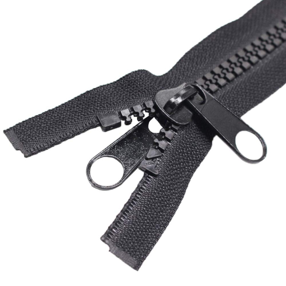 MebuZip 10 84 inch zware, scheidende kunststof ritsen met dubbele treklip ritsschuivers Zwarte Vislon ritsen voor slapen