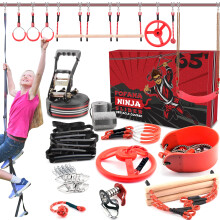 65 FT Största Ninja Warrior Hinderbana för Barn Utomhus - Ninja Slider Zipline Ingår - 11 Hinder