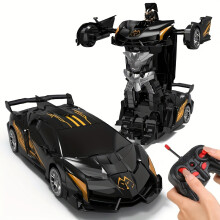 (Black) Transforming Robot Car - One-Click Deformation, 2.4Ghz Anti-Jamming, 360 Rotating Drift, Black & Golden Design