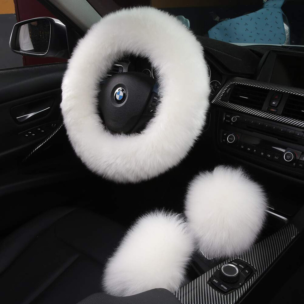 3Pcs Set Fashion Fluffy Fuzzy Wool Fur Soft Car Steering Wheel Cover W 780744165370
