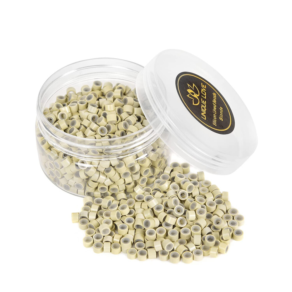 Perles d'extension de cheveux blondes Microlink Tinsel avec anneaux en silicone de 5 mm pour extensions de cheveux I-tip (1  000 pi  ces blondes)
