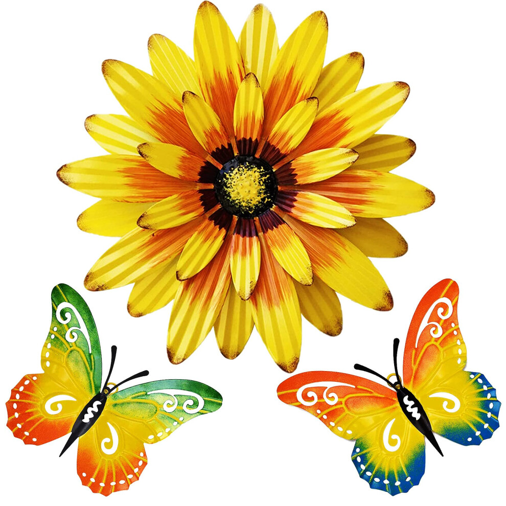 Meduofon Metal Flowers Wall Decor and Butterfly Wall Art 3 PCS Metal