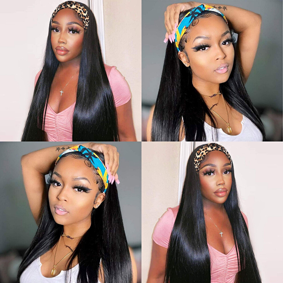 Gdwigs Long Straight Headband Wigs For Black Women Glueless Synthetic Headband Wig 180% High Density Heat Resistant 22Inch