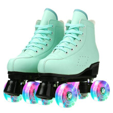 Risup High-Top-Rollschuhe fr Damen und Herren  klassische zweireihige, vierrdrige Rindsleder-Skates fr Unisex (Green Flash 34=US:4,5)