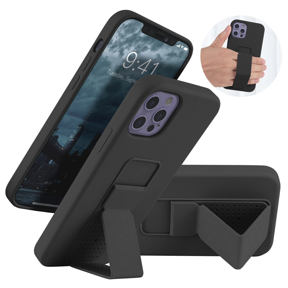 Laudtec Silicone Kickstand Case Compatible With Iphone 12/12 Pro Case Vertical And Horizontal Stand Hand Strap Kickstand Flexible Soft Liquid Silicon 723508606849