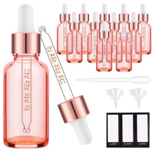 PrettyCare Glas-Tropfflasche 2 oz (12 Stck Rosen-Augentropfflasche 60 ml mit abgemessenen Pipetten, goldenen Kappen, Etiketten, Trichter) fr theri
