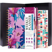 PLANBERRY Stundenplaner Premium  undatiertes Tagebuch mit Zeitfenstern fr Produktivitt und Budget-Organizer, 17,5 x 21,6 cm (Blumenparadies)