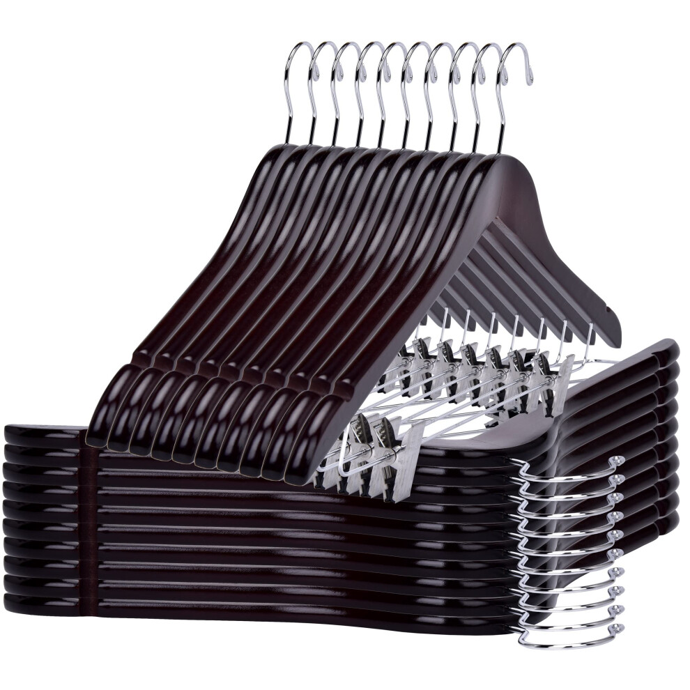 Hoogwaardige Houten Rokhangers Met Clips, 20-Pack Mahoniehouten Broekhangers-image