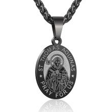 P. BLAKE Schwarze St. Thomas-Medaillen-Halskette fr Herren, Edelstahl, katholischer Heiliger Thomas von Aquin, Anhngerkette