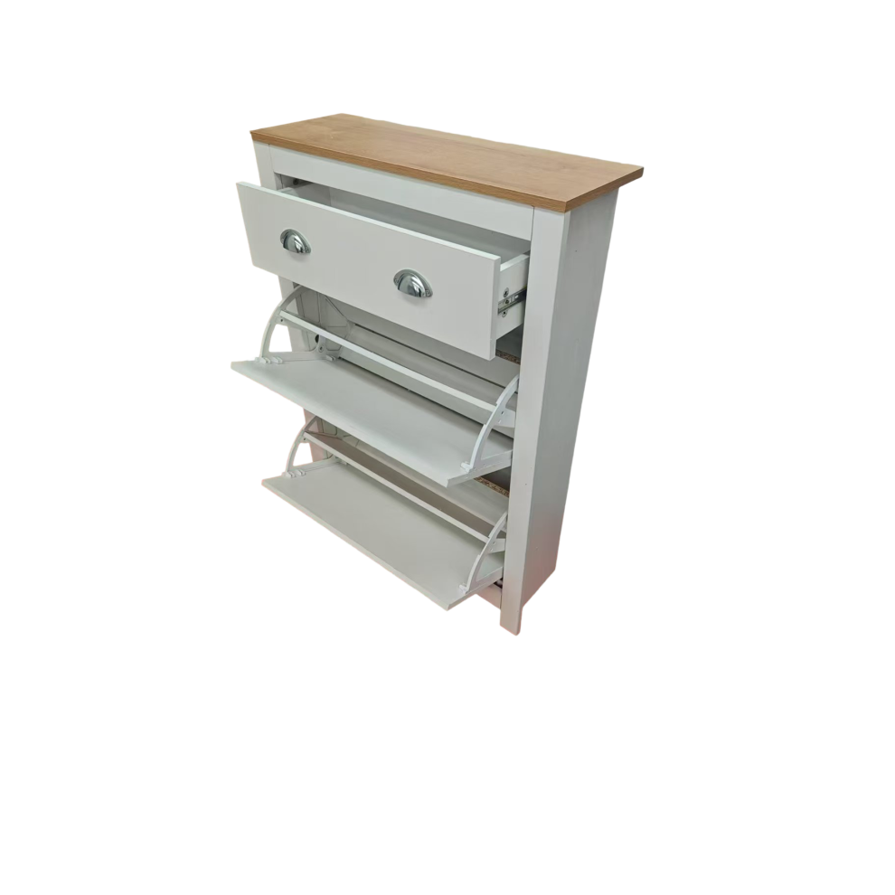 Shoe Storage Cabinet with Flip Drawers & Top Drawer