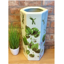 Hexagonal Dragonflies and Green Leaves Ceramic Umbrella /Stick Stand