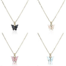 (As show, One size) BeeSpring Acrylic Butterfly Necklace Set, 4pc Adjustable Butterfly Chain, Cute Butterflies Necklace for Women Girls (4pc Butterfly Necklace Set)