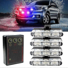 (As show, One size) 4pcs Led Lights Car Strobe Police Lights Cigaretteer Grill Warning Lamp 12v Motorcycles Flasher Fso Flashlight Car Accessories