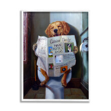 Stupell Industries Hund liest die Zeitung auf der Toilette. Lustiges Gemlde, gerahmtes Gicle-Kunstdesign von Lucia Heffernan