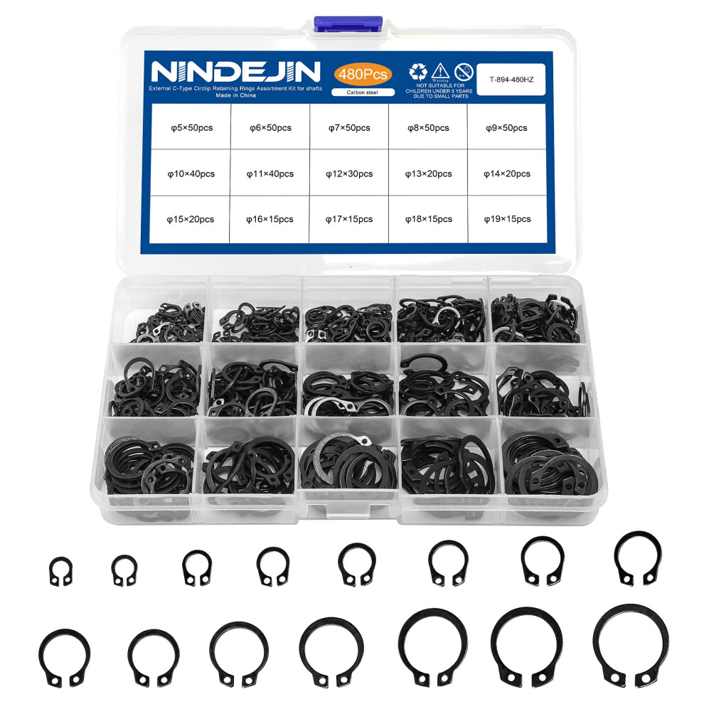 Nindejin External Retaining Rings Snap Rings Assortment Kit Circlip C 763347774699