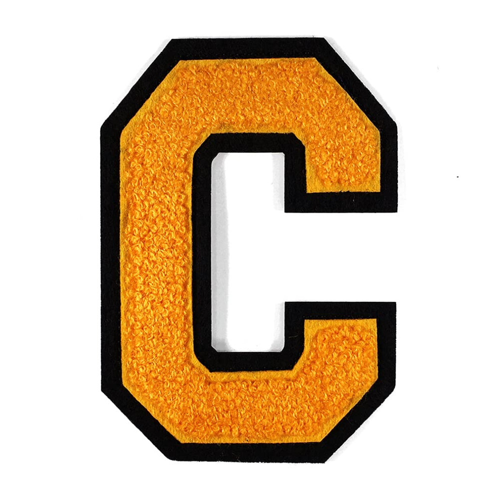 Litera C-Naszywka Z Alfabetem śCiegiem Szenilowym Naprasowanka Przez Pc 4-1/2"""" TR-11648 (ZłOty żółTy/Czarny)-image