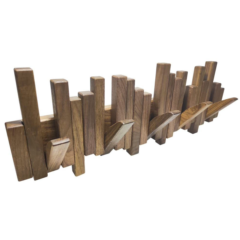 DESAINOPH Porte-manteau mural en bois avec b   tons et    tag   res multiples, solide, fait     la main