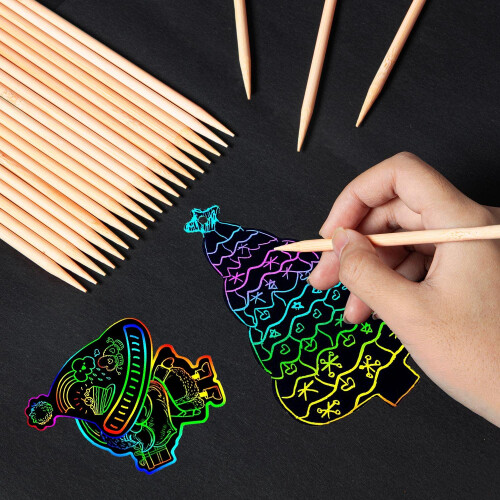 FARCURN Ξύλινο Στυλό για Scratch Art, 150 Τμχ Ξύλινα Στυλό, Εργαλεία Βαθμολόγησης 1