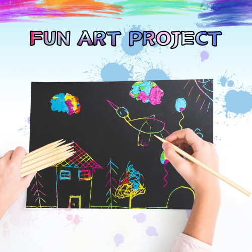 FARCURN Ξύλινο Στυλό για Scratch Art, 150 Τμχ Ξύλινα Στυλό, Εργαλεία Βαθμολόγησης 2