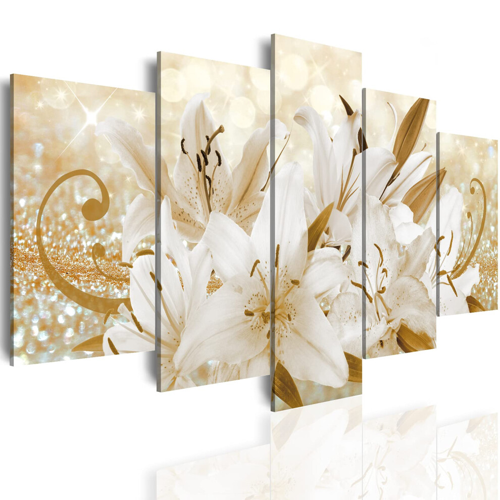 Impression sur toile LUDUHU - Fleurs d'orchidées dorées - Décoration murale florale abstraite pour la maison, la chambre à coucher (grand format