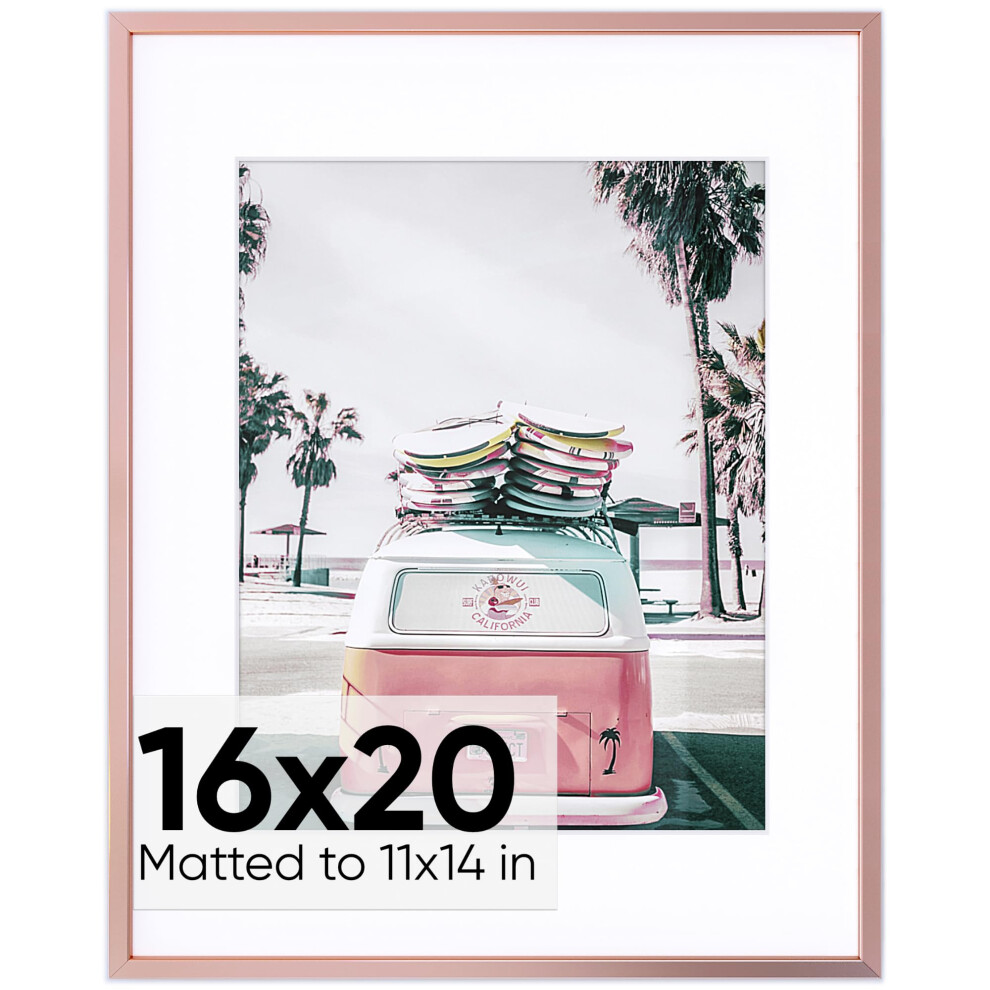 Homeforia 16X20 Cornice Oro Rosa Con Passepartout In Metallo 11X14 16 X 20 Cornici Per Foto Da Parete In Alluminio 16 X 20 Cornice Per Poster Tempe-image