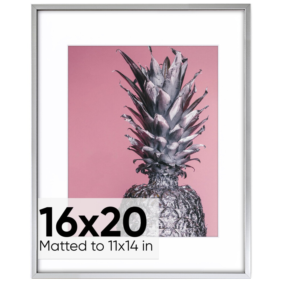 Homeforia Cornice Argentata 16X20 Con Passepartout 11X14 - Cornici Per Foto In Metallo 16X20 Per Parete - Cornice In Alluminio 16X20 Per Poster -