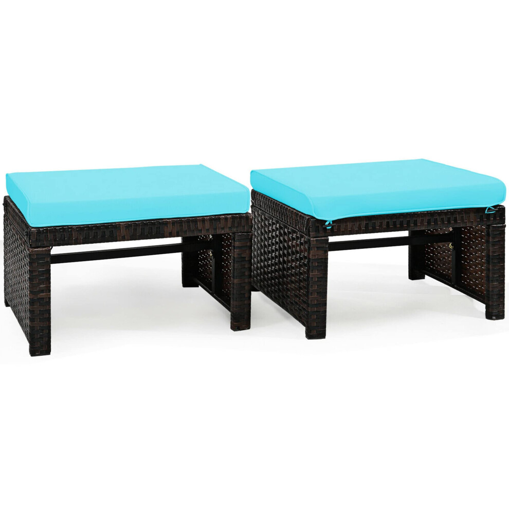 DORTALA Poufs de patio en osier 2 pi   ces Repose-pieds d'ext   rieur avec coussins