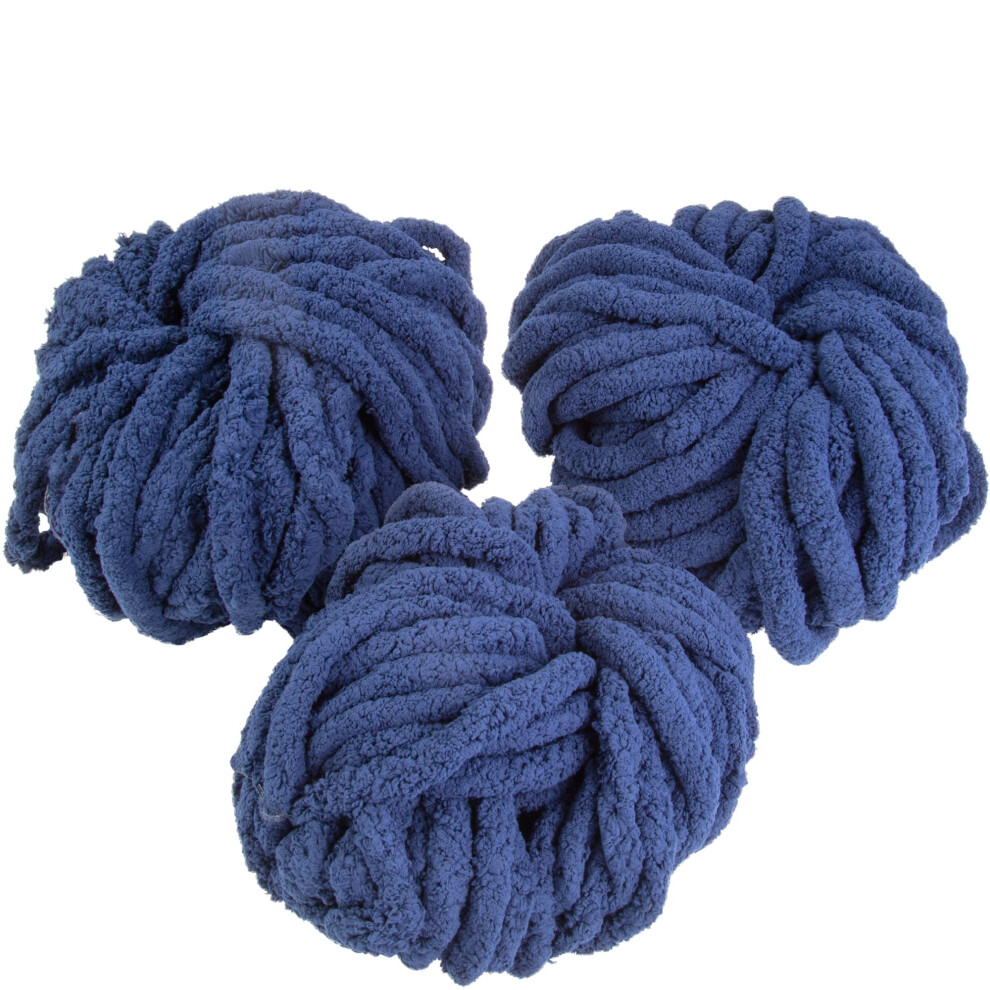 iDIY Chunky Yarn 3-pack 24 yards per streng Donkerblauw pluizig chenillegaren, perfect voor zachte dekens en babydekens Arm K