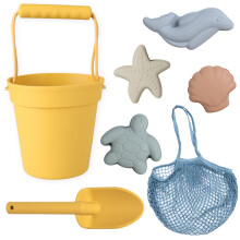 Blue Ginkgo Silicone Beach Toys - Moderne baby rejsevenligt strandleget?j Set Silicone Bucket Shovel 4 Sand Molds Beach Bag Sand Toys For Toddler