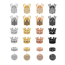 Loprome 24 Pieces King Crown Spacer Beads Crown Charms Rhinestone Beads Set Mixed Color Brass Micro Pave Cubic Zirconia Round Ball Spacer B