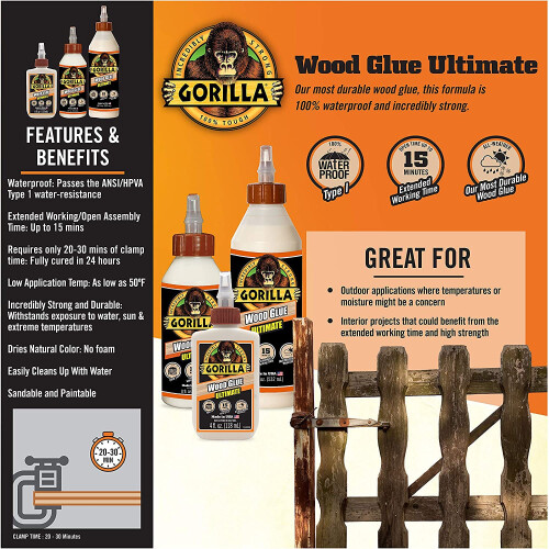 Gorilla Gorilla WG-U Holzleim Ultimate: 4 oz. Flasche (wei  ) 2