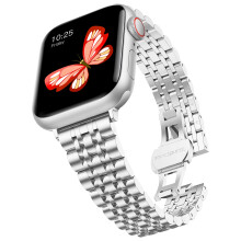 baozai Tun Band Kompatibel med Apple Watch Band 46mm 49mm 45mm 44mm, Slim Stålarmband för Kvinna
