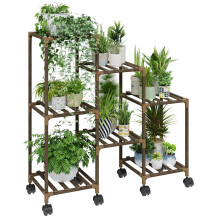 Bamworld Supporto per Piante con Ruote per Piante da Interno in Legno per Esterni a Pi Livelli