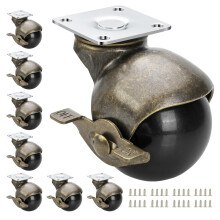 JGJC Vintage Caster Wheels for Furniture 8 Pack  2 inch Ball Casters with Locks  Heavy Duty Plate Castor Wheels  Antique Brass Swivel Wheels