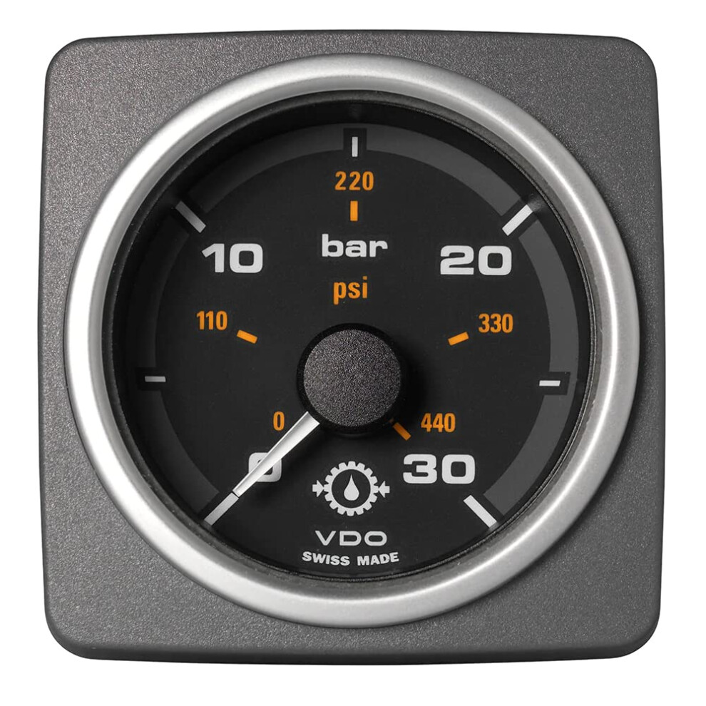 Veratron 52 Mm (2-1/16"") Acqualink Transmission Oil Pressure 30 Bar/440 Psi - Dial & Bezel Black 7640178720565
