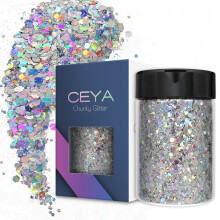 Ceya Holografick robustn trpytiv 4,9 oz/ 140 g strbrn remesln trpytiv prek Smen robustn jemn vlocky Duhov flitry na nehty pro nail art