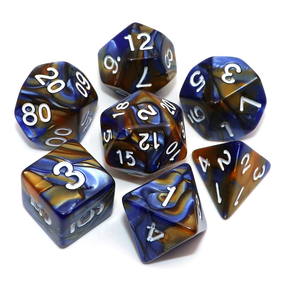 Ensemble de d   s poly   driques D&D CREEBUY aux couleurs bleu et or pour d   s RPG Dungeon and Dragons Pathfinder avec pochette     d   s