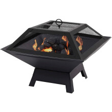 Hortus Metal Square Fire Pit BBQ Outdoor Garden Fire Bowl & Grill